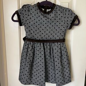Grey Wool with Dark Brown Velvet Polka Dots Dress